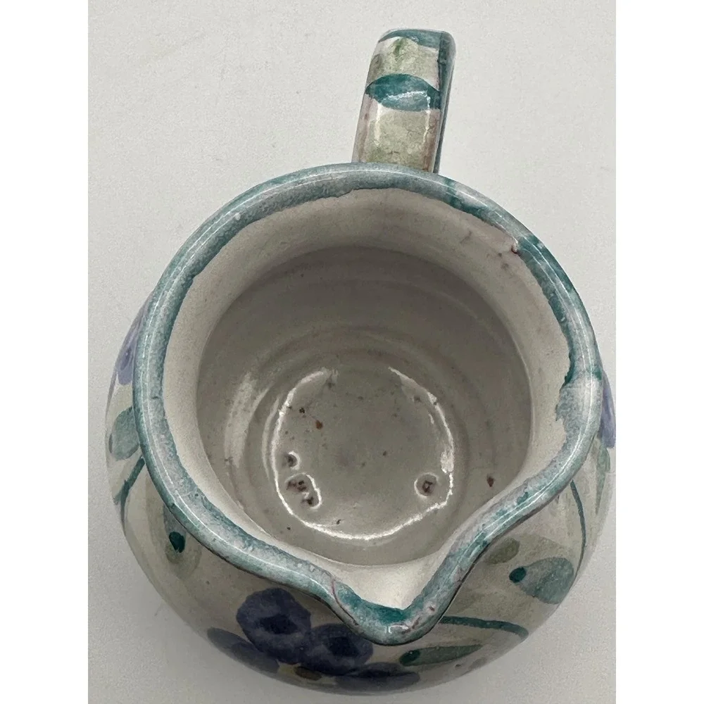 Hand Painted Blue Floral Portuguese Pottery Small Pitcher Creamer